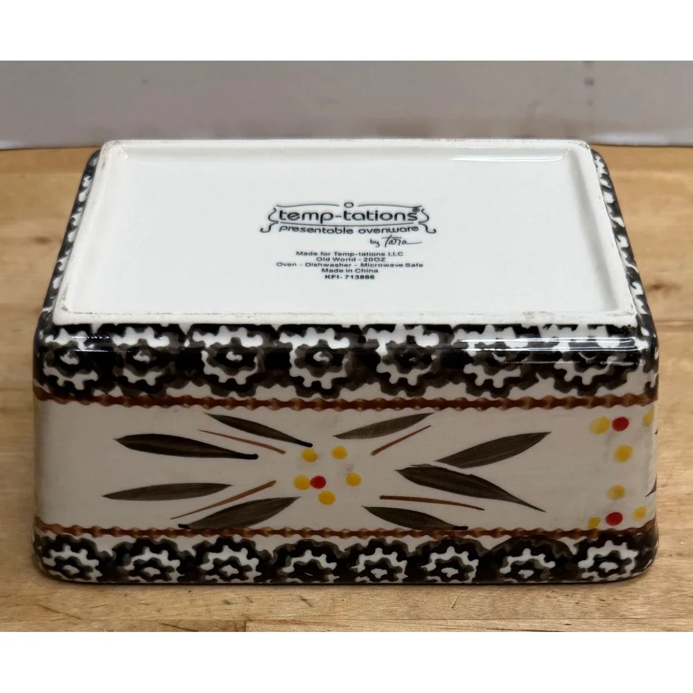 Temp-tations Old World 20oz Loaf Pan W/ Lid Baker Cream Black Rectangular Dish